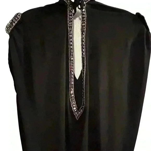 Moda International XS Black Sleeveless Dress Beaded Trim Party Cocktail - Picture 11 of 13